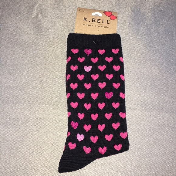 K. Bell Accessories - K. Bell Black and Pink Heart Crew Socks NWT